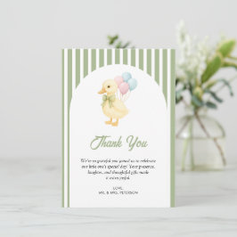 Preppy Stripes Cute Duck Theme Kids Birthday Party Dankeskarte