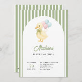Preppy Stripes Cute Duck Theme Kids Birthday Party Einladung (Vorne/Hinten)