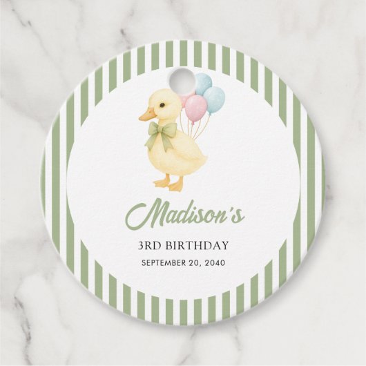 Preppy Stripes Cute Duck Theme Kids Birthday Party Geschenkanhänger (Vorderseite)