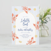 Preppy Stripes Hummer Boil Frische Meeresfrüchte F Einladung (Stehend Vorderseite)