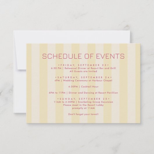 Preppy Stripes Lemon Yellow SCHEDULE of EVENTS Einladung (Vorderseite)
