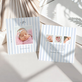 Preppy Stripes Monogram Photo Birth Announcement Einladung