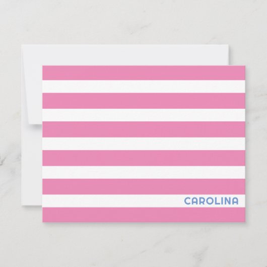 Preppy Stripes Pink & Cornflower Blue Niedlich Gir Mitteilungskarte (Vorderseite)