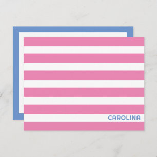 Preppy Stripes Pink & Cornflower Blue Niedlich Gir Mitteilungskarte