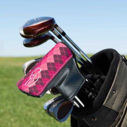 Preppy Stylish Mit Monogramm Pink Raute Golf Headcover (In Situ)