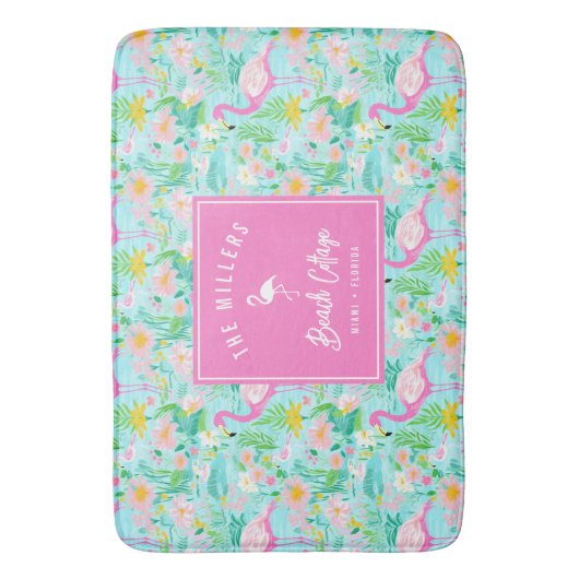Preppy Summer Flamingo | Beach House Badematte (Vorderseite Vertikal)