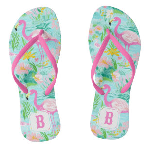 Preppy Summer Flamingo   Monogramm Badesandalen