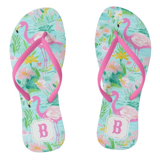 Preppy Summer Flamingo | Monogramm Badesandalen (Fußbett)