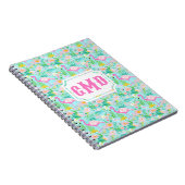 Preppy Summer Flamingo | Monogramm Notizblock (Rechte Seite)