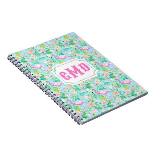 Preppy Summer Flamingo | Monogramm Notizblock (Rechte Seite)