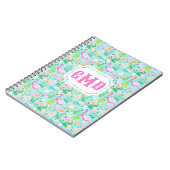 Preppy Summer Flamingo | Monogramm Notizblock (Linke Seite)