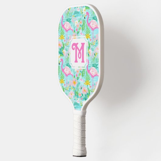 Preppy Summer Flamingo | Monogramm-Pickleball Pickleball Schläger (Links)