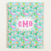 Preppy Summer Flamingo | Monogramm Planer (Vorderseite)
