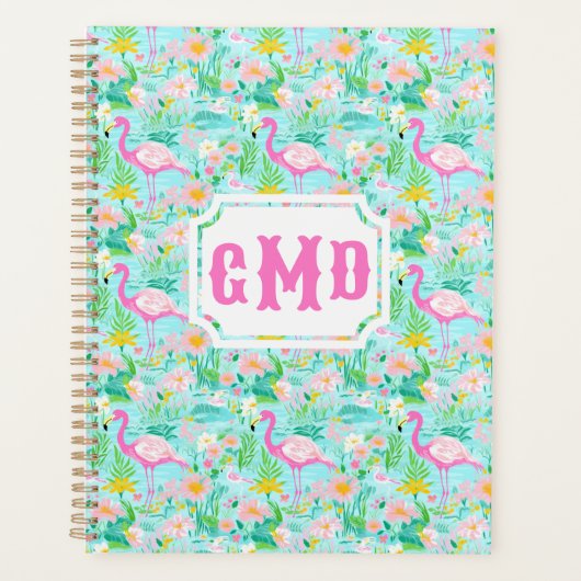 Preppy Summer Flamingo | Monogramm Planer (Vorderseite)