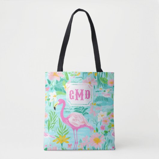 Preppy Summer Flamingo | Monogramm Tasche (Vorderseite)