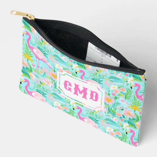 Preppy Summer Flamingo | Monogramm Zubehörtasche (Offen)