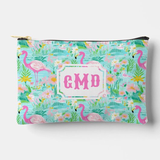 Preppy Summer Flamingo | Monogramm Zubehörtasche (Vorderseite)