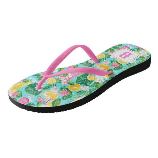 Preppy Summer Tropical Cocktails | Monogramm Badesandalen (Schrägansicht)