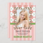 Preppy Sweet 16 Einladungen Rosa und Grün (Vorne/Hinten)
