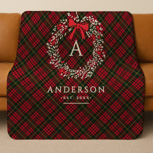 Preppy-Tartan-Festtagskranz Monogramm und Name Sherpadecke