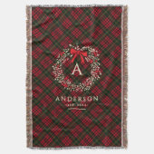 Preppy Tartan Holiday Wreath Monogramm und Name Decke (Vorderseite Vertikal)