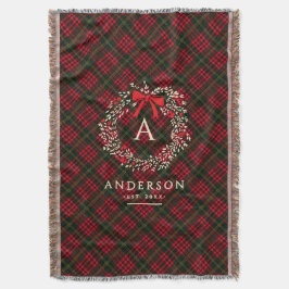 Preppy Tartan Holiday Wreath Monogramm und Name Decke