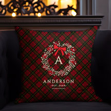 Preppy Tartan Holiday Wreath Monogramm und Name