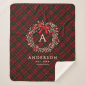 Preppy Tartan Holiday Wreath Monogramm und Name Sherpadecke (Vorderseite)