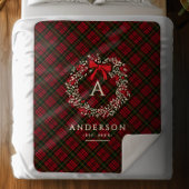 Preppy Tartan Holiday Wreath Monogramm und Name Sherpadecke