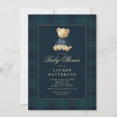 Preppy Tartan Polo Bear Baby Shower Einladung (Vorderseite)