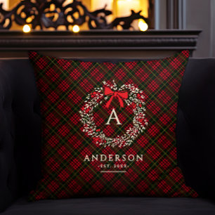 Preppy-Tartan-Weihnachtsgirlande Monogramm & Name Kissen