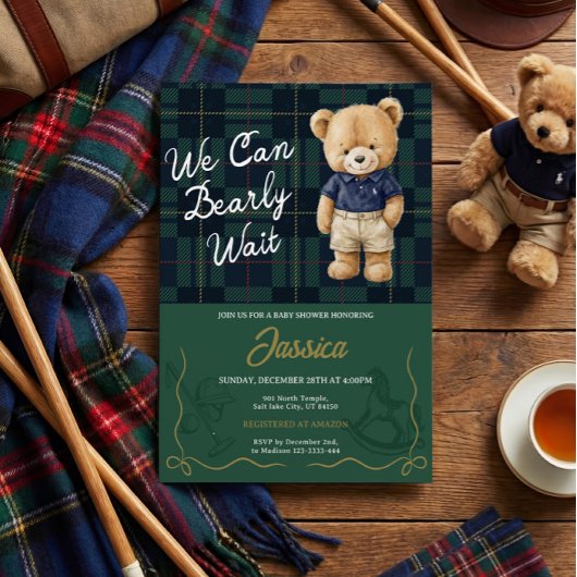 Preppy Teddy Bear Baby Shower Invitation Einladung