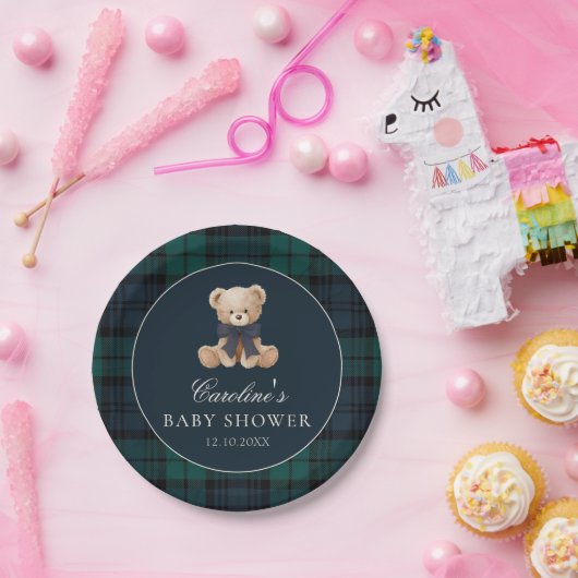 Preppy Teddy Bear Baby Shower Paper Plates Pappteller (Party)
