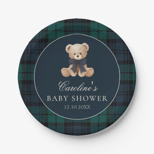 Preppy Teddy Bear Baby Shower Paper Plates Pappteller (Vorderseite)