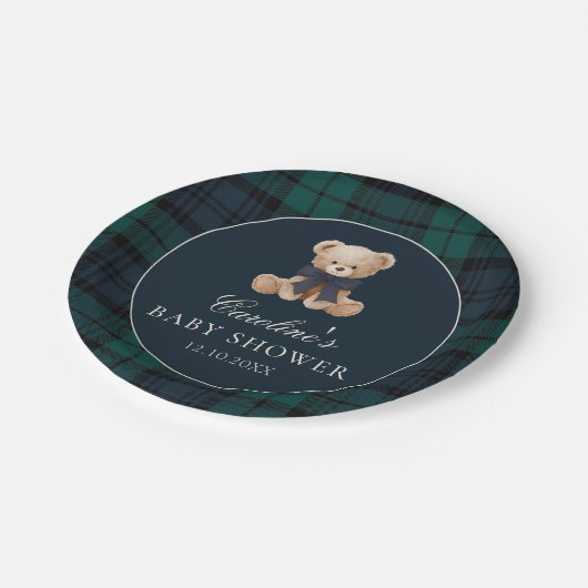 Preppy Teddy Bear Baby Shower Paper Plates Pappteller (Schrägansicht)