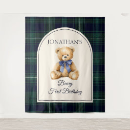 Preppy Teddy Bear Birthday Photo Backdrop Wandteppich