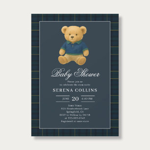 Preppy Teddy Bear Blue Baby Dusche Einladung