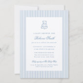 Preppy Teddy Bear Blue Boy Elegant Baby Shower Einladung (Vorderseite)