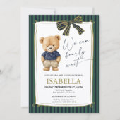 Preppy Teddy Bear Blue Green Baby Shower Einladung (Vorderseite)