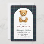 Preppy Teddy Bear Kariert Babydusche Einladung (Vorderseite)