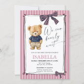 Preppy Teddy Bear Pink Baby Shower Einladung (Vorderseite)
