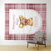 Preppy Teddy Bear Pink Bow Birthday Photo Backdrop Wandteppich (Beispiel (Horizontal))