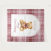 Preppy Teddy Bear Pink Bow Birthday Photo Backdrop Wandteppich (Vorderseite (Horizontal))