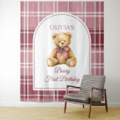 Preppy Teddy Bear Pink Bow Birthday Photo Backdrop Wandteppich (Beispiel)