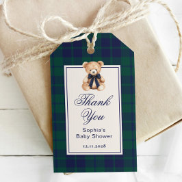 Preppy Teddy bear Plaid Baby Shower Thank you Geschenkanhänger