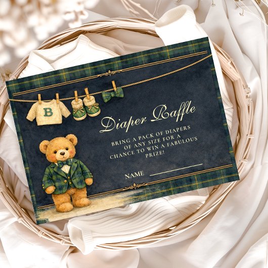 Preppy Teddy Bear Plaid Diapper Raffle Begleitkarte