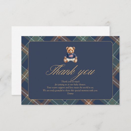 Preppy teddy bear Thank You Card Dankeskarte (Vorne/Hinten)