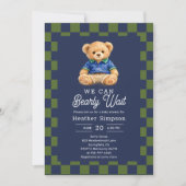 Preppy Teddy Bearly Wait Checkboard Baby Shower Einladung (Vorderseite)