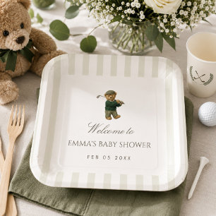 Preppy-Teddybär-Golf-Baby-Shower-Neuling im Club Pappteller