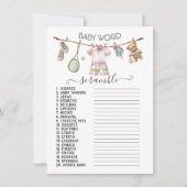 Preppy Tennis Clothesline Baby Word Scramble Einladung (Vorderseite)